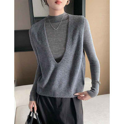 Elegant Deep V-neck Pure Wool Versatile Layered Knit Vest - VEX CLUB HOUSE