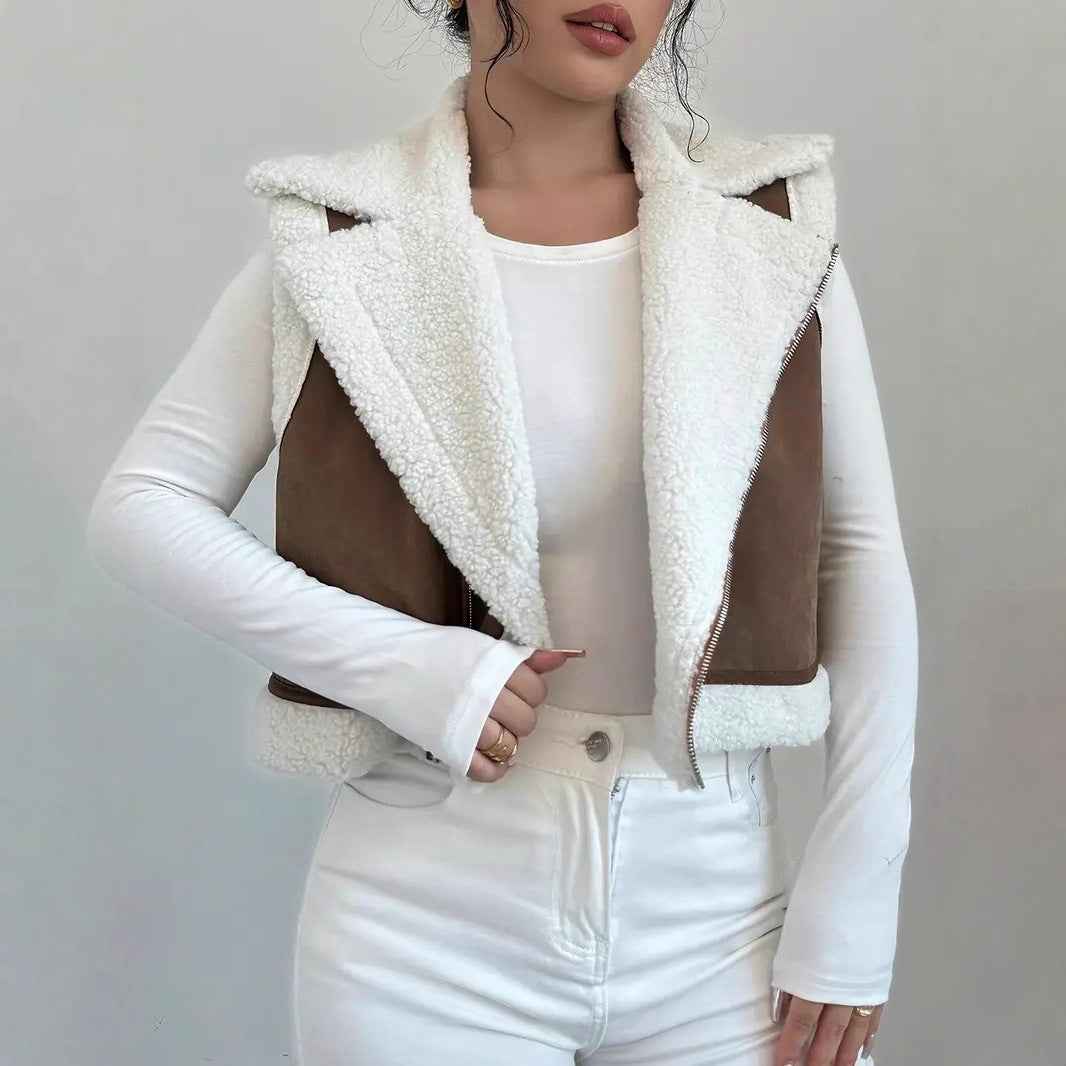 Western Style Light Fur Integrated Lamb Wool Vest - VEX CLUB HOUSE