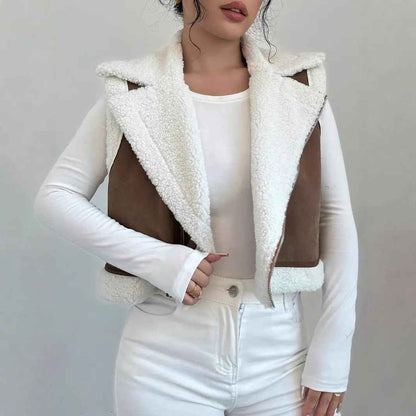 Western Style Light Fur Integrated Lamb Wool Vest - VEX CLUB HOUSE