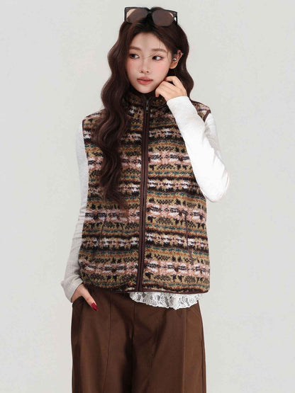 Retro Stand-collar Lamb Wool Vest Women's Cardigan Jacket For Autumn And Winter Layering - VEX CLUB HOUSE