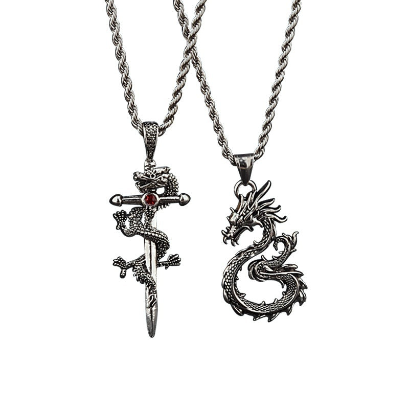 Fashion Jewelry Dragon Sword Pendant Necklace Paved Black Color Jewelry For Men Boy Christmas Gifts V E X C L U B H O U S E