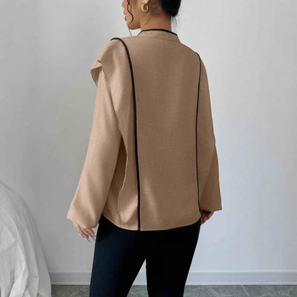Womens Chinese-knot Ethnic-style Long-sleeve Blouse - VEX CLUB HOUSE