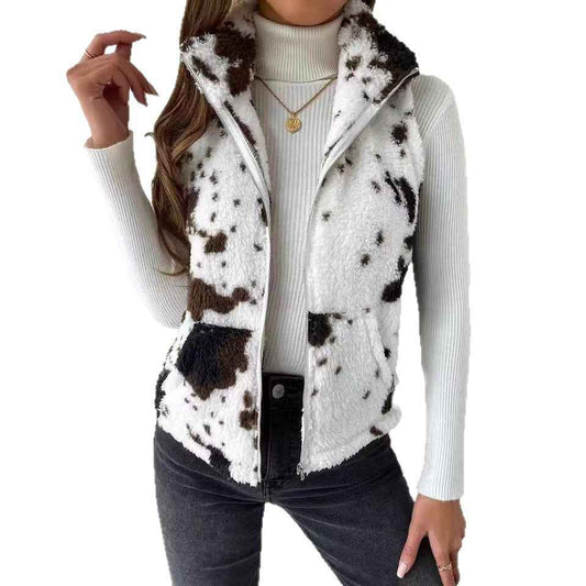 Printed Double-sided Plush Zip-up Cardigan - VEX CLUB HOUSE