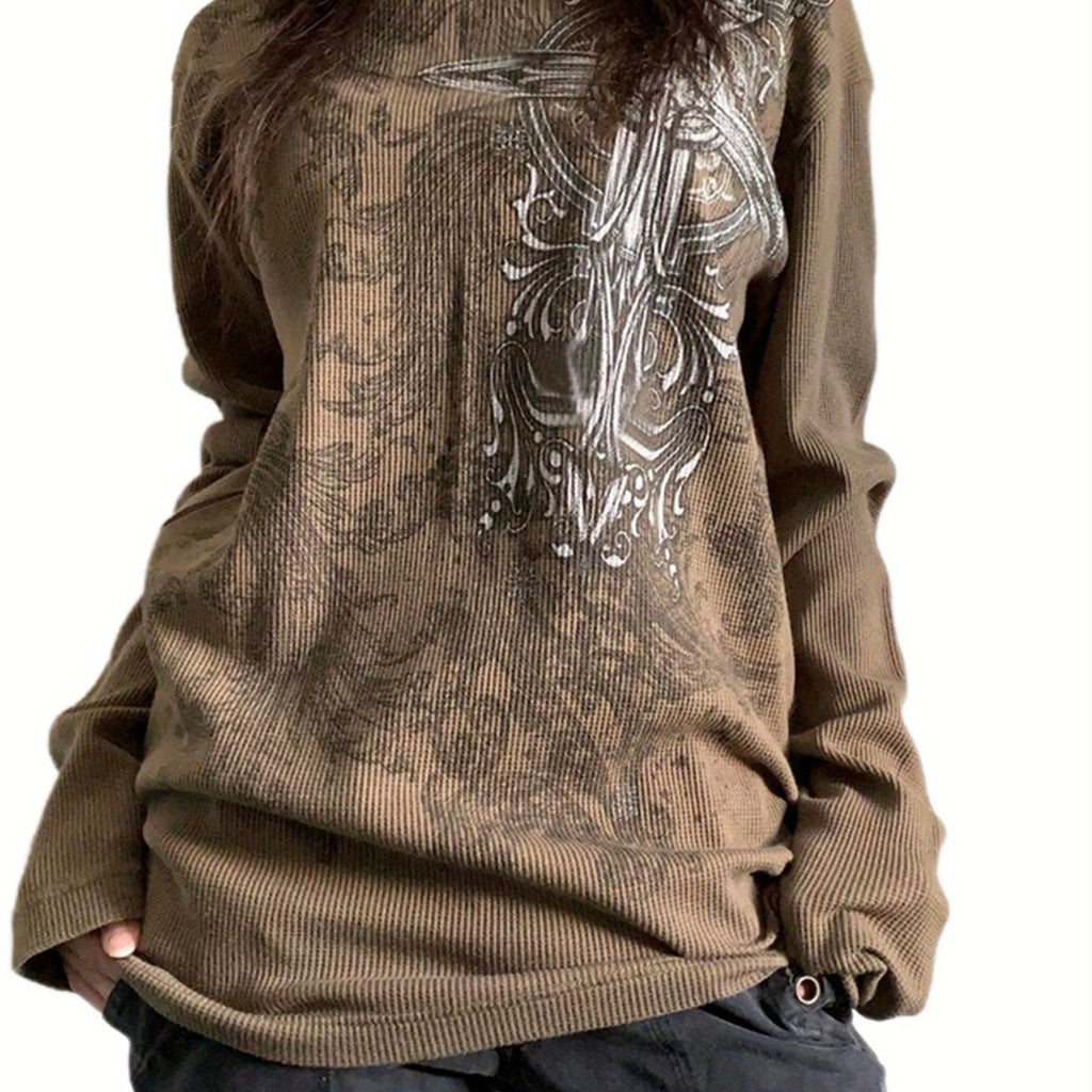 Vintage Chic Gothic Cross Print Long sleeve V E X C L U B H O U S E