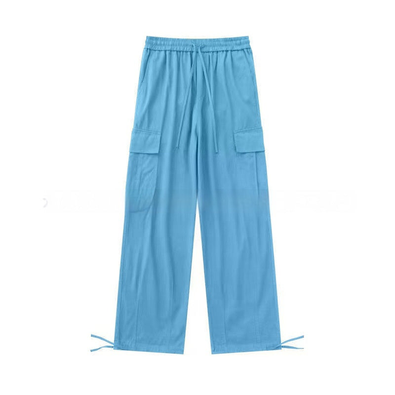 Loose Fitting Casual Straight Leg Cargo Pants With Multiple Pockets And A Drawstring Waist - VEX CLUB HOUSE
