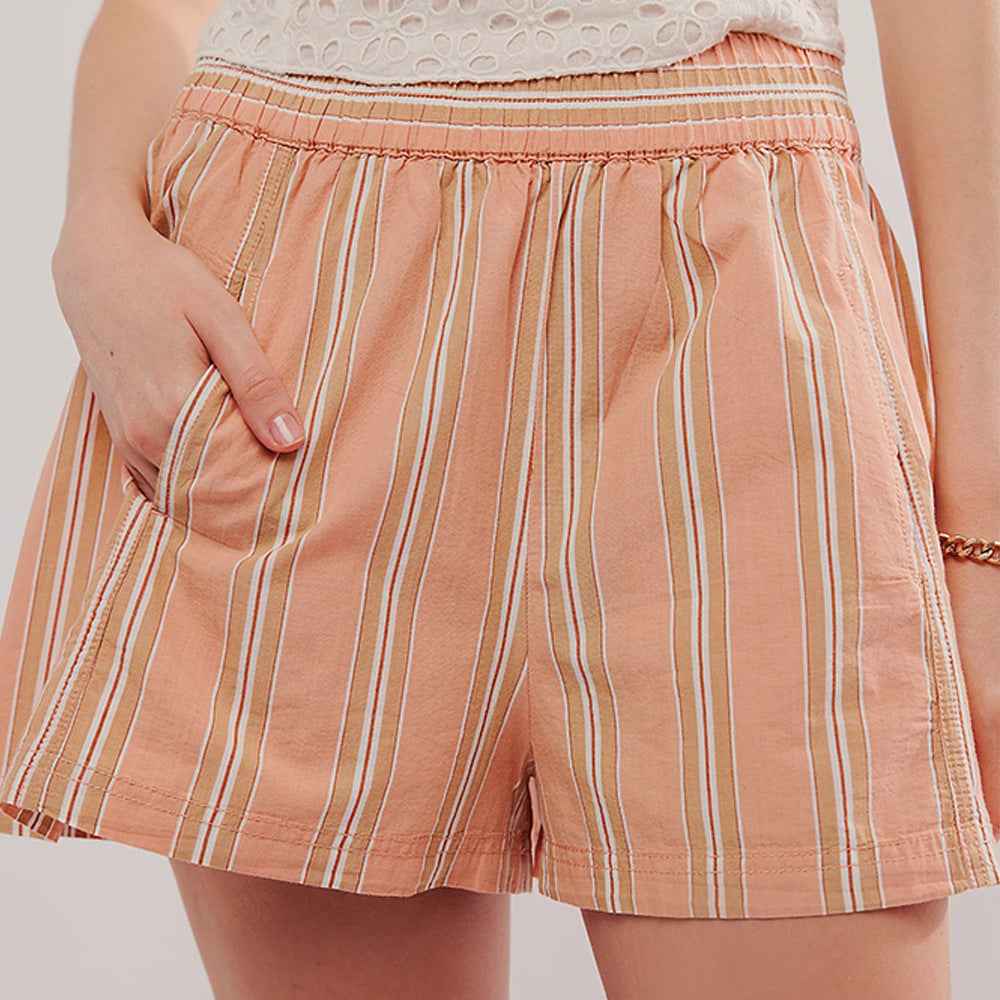 Striped Casual Elastic Pocket Beach Shorts For Women - VEX CLUB HOUSE