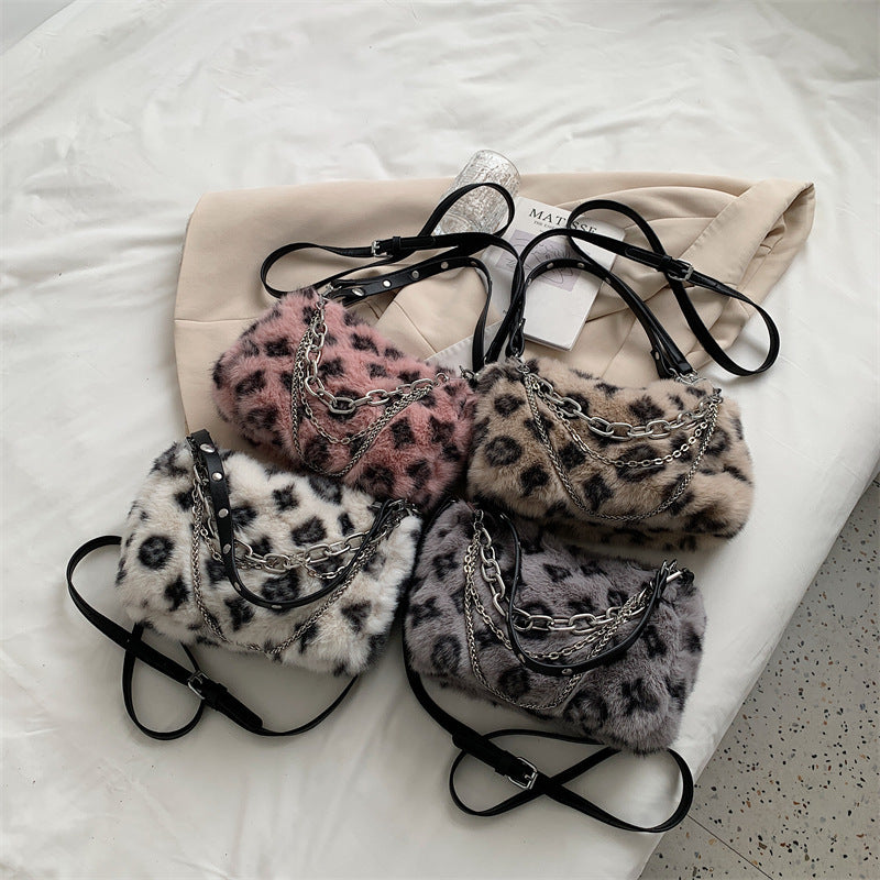 Winter Plush Bags Chain Shoulder Bag Women Flowers Print Handbags - VEX CLUB HOUSE