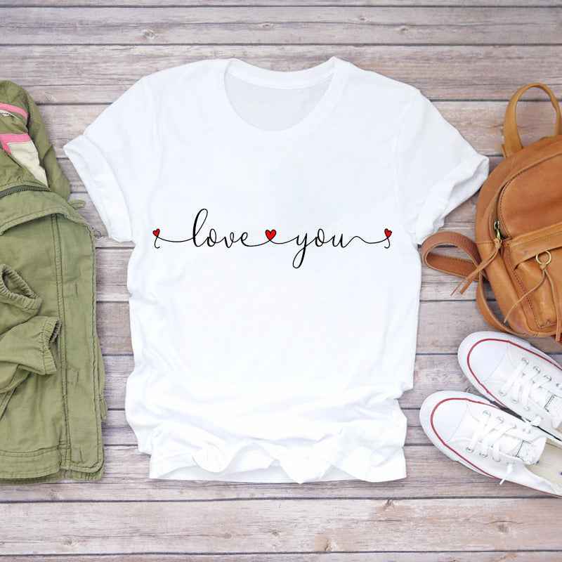 Watercolor Love Fashion Print Short-sleeved T-shirt Women's Trend - VEX CLUB HOUSE