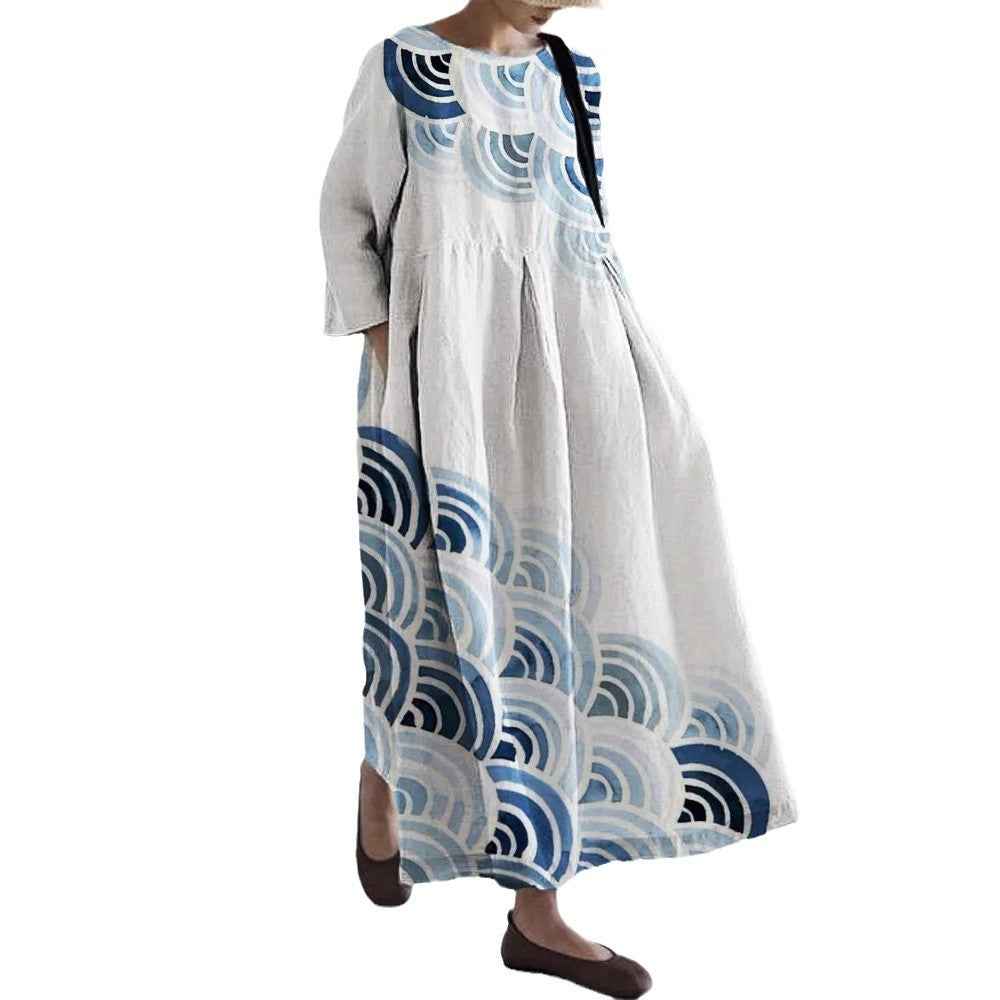 Womens Casual Dress With A Digital Print And A Round Neckline - VEX CLUB HOUSE