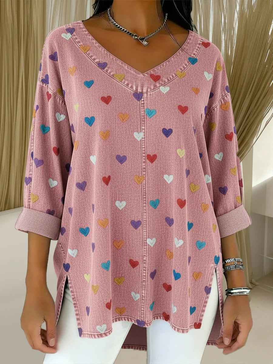 Retro Botanical Print Relaxed-fit Long-sleeve Casual Top - VEX CLUB HOUSE