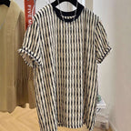 Men's Casual Loose Textile Short Sleeve Stripes - VEX CLUB HOUSE