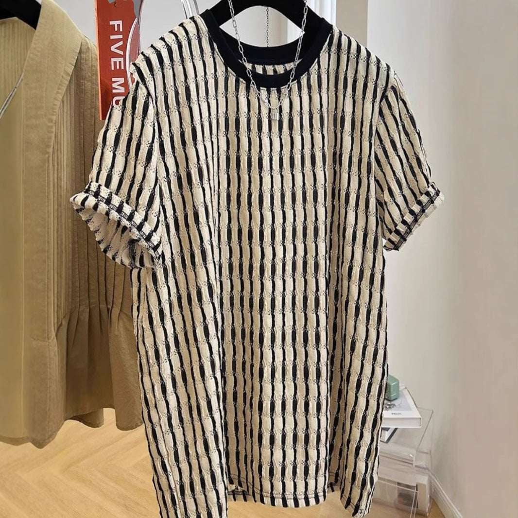 Men's Casual Loose Textile Short Sleeve Stripes - VEX CLUB HOUSE