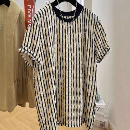 Men's Casual Loose Textile Short Sleeve Stripes - VEX CLUB HOUSE