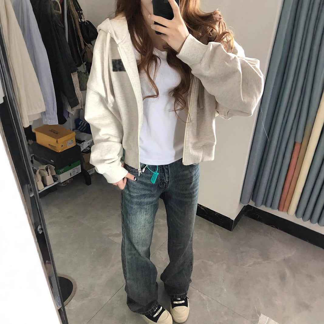 American Vintage Zipper Hooded Cardigan Sweater Women's Spring And Autumn - VEX CLUB HOUSE