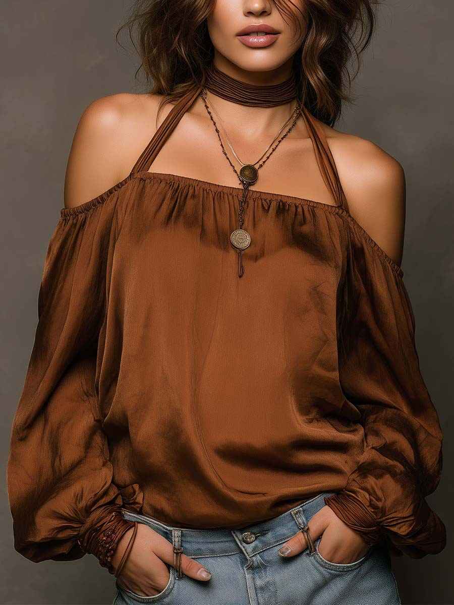 Womens Stylish Casual Off-shoulder Satin Top - VEX CLUB HOUSE