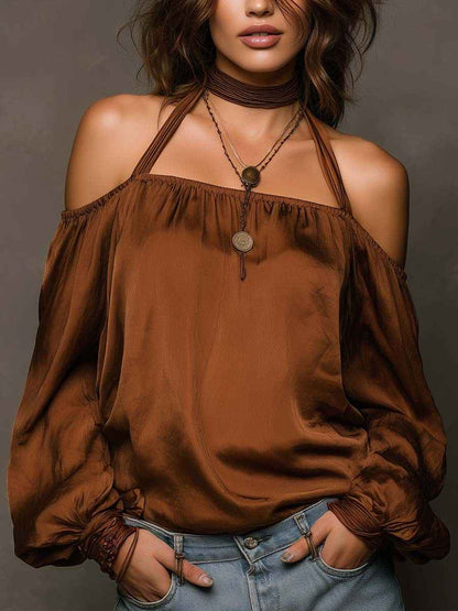 Womens Stylish Casual Off-shoulder Satin Top - VEX CLUB HOUSE