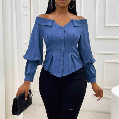 Womens Stylish Casual Belted Long-sleeve Shirt - VEX CLUB HOUSE