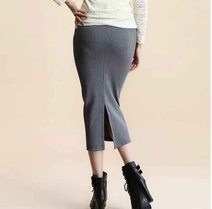 Mid-waist Rib Knitted Sheath Split Skirt - VEX CLUB HOUSE