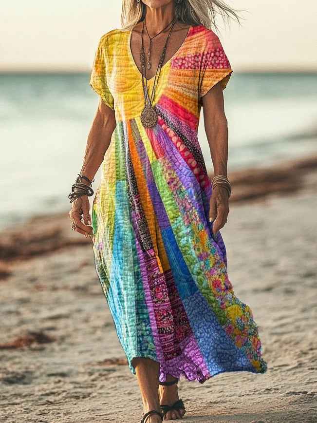 Womens Floral V-Neck Short-Sleeve Dress - VEX CLUB HOUSE