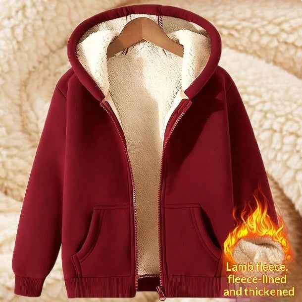 Women's Simple Solid Color Cold-proof Warm Berber Fleece Hooded Jacket - VEX CLUB HOUSE