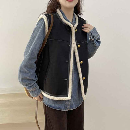 Retro Crew Neck Short Leather And Fur Vest - VEX CLUB HOUSE