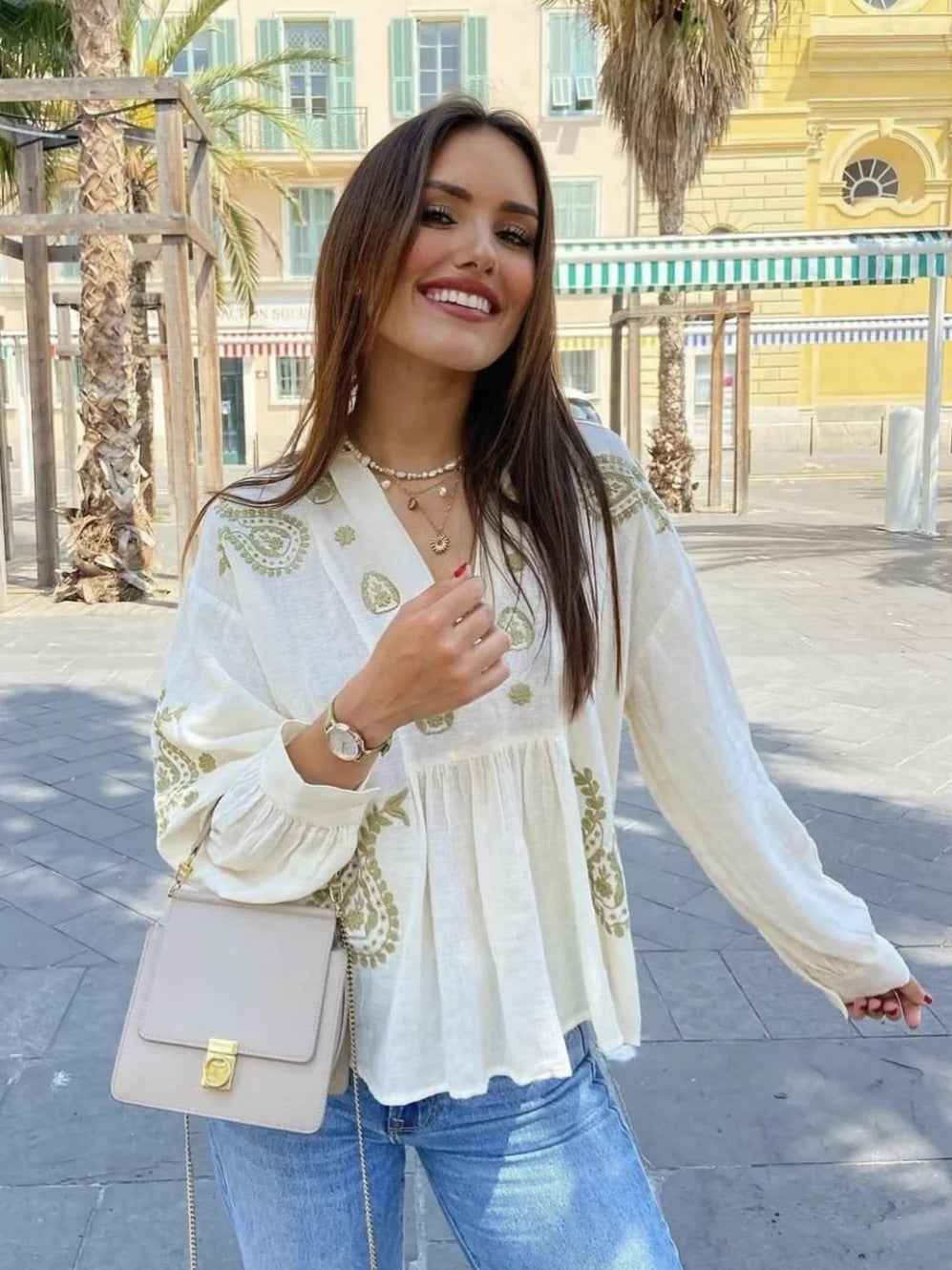 Womens Loose-fitting Cotton Embroidered Blouse - VEX CLUB HOUSE