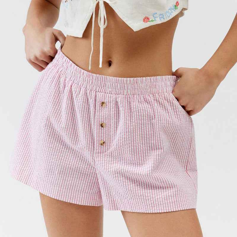 Striped Plaid Leisure Commute Shorts For Women - VEX CLUB HOUSE
