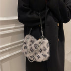 Winter Plush Bags Chain Shoulder Bag Women Flowers Print Handbags - VEX CLUB HOUSE