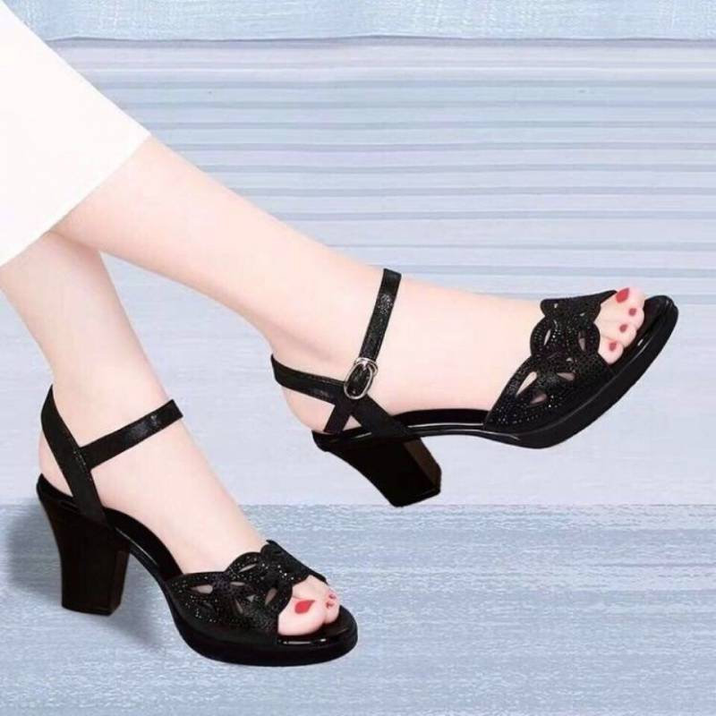 Mid-heel Fish Mouth Soft Sole Mother Shoes Rhinestone High Heels - VEX CLUB HOUSE