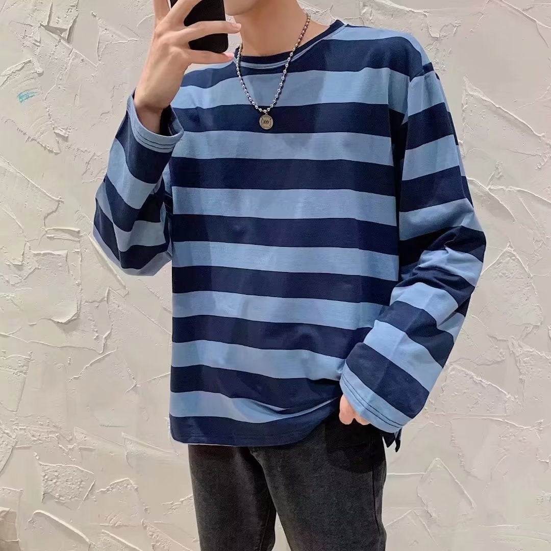 Autumn Striped T-shirt Loose Bottoming Round Neck Casual - VEX CLUB HOUSE
