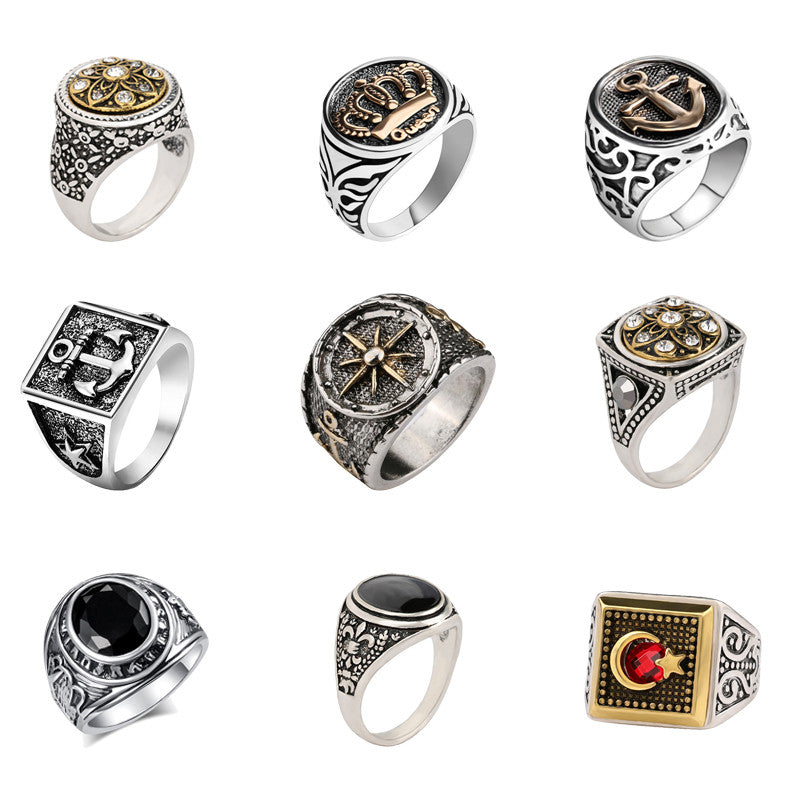 New Arrival King Queen Crown Signet Ring for Men Women Vintage Silver Color Carving Stars Punk Party Jewelry Gifts V E X C L U B H O U S E