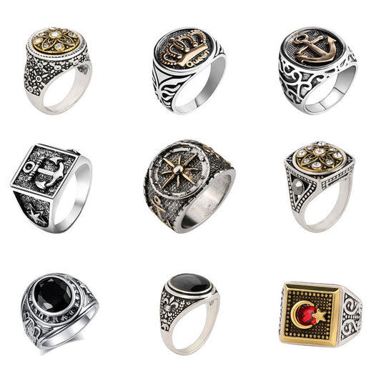 New Arrival King Queen Crown Signet Ring for Men Women Vintage Silver Color Carving Stars Punk Party Jewelry Gifts V E X C L U B H O U S E