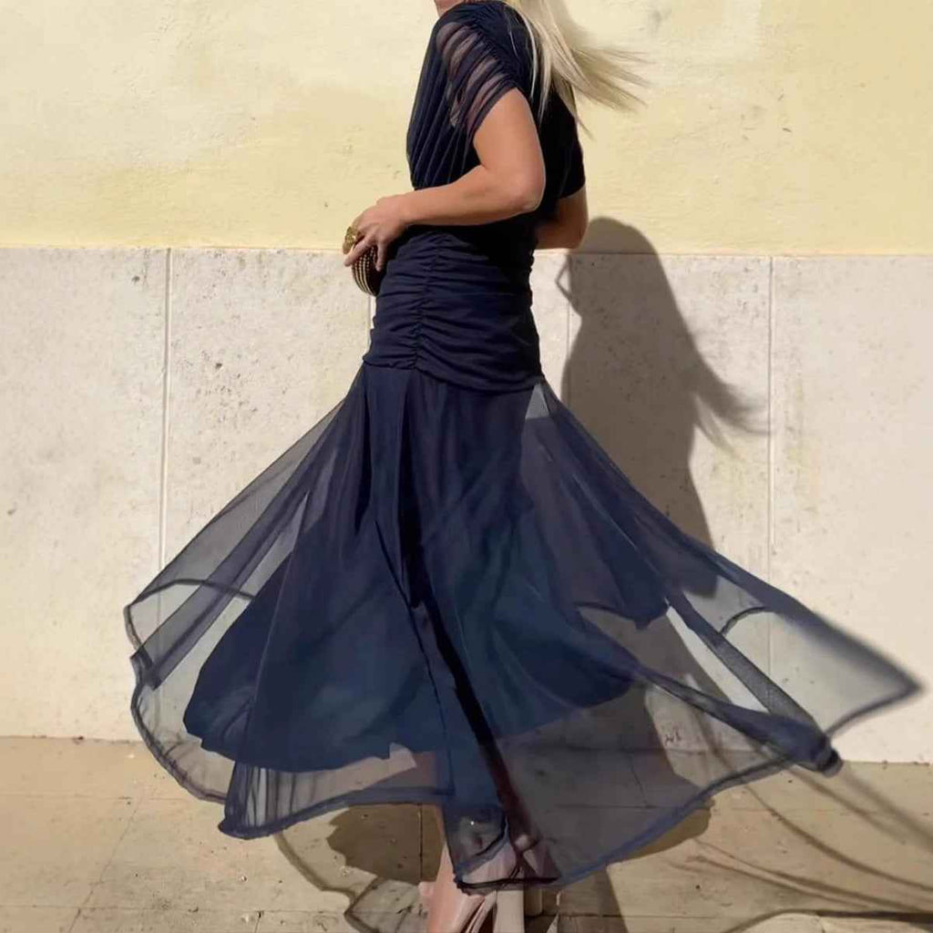 European And American SpringSummer Mesh Printed Camisole Dress - VEX CLUB HOUSE