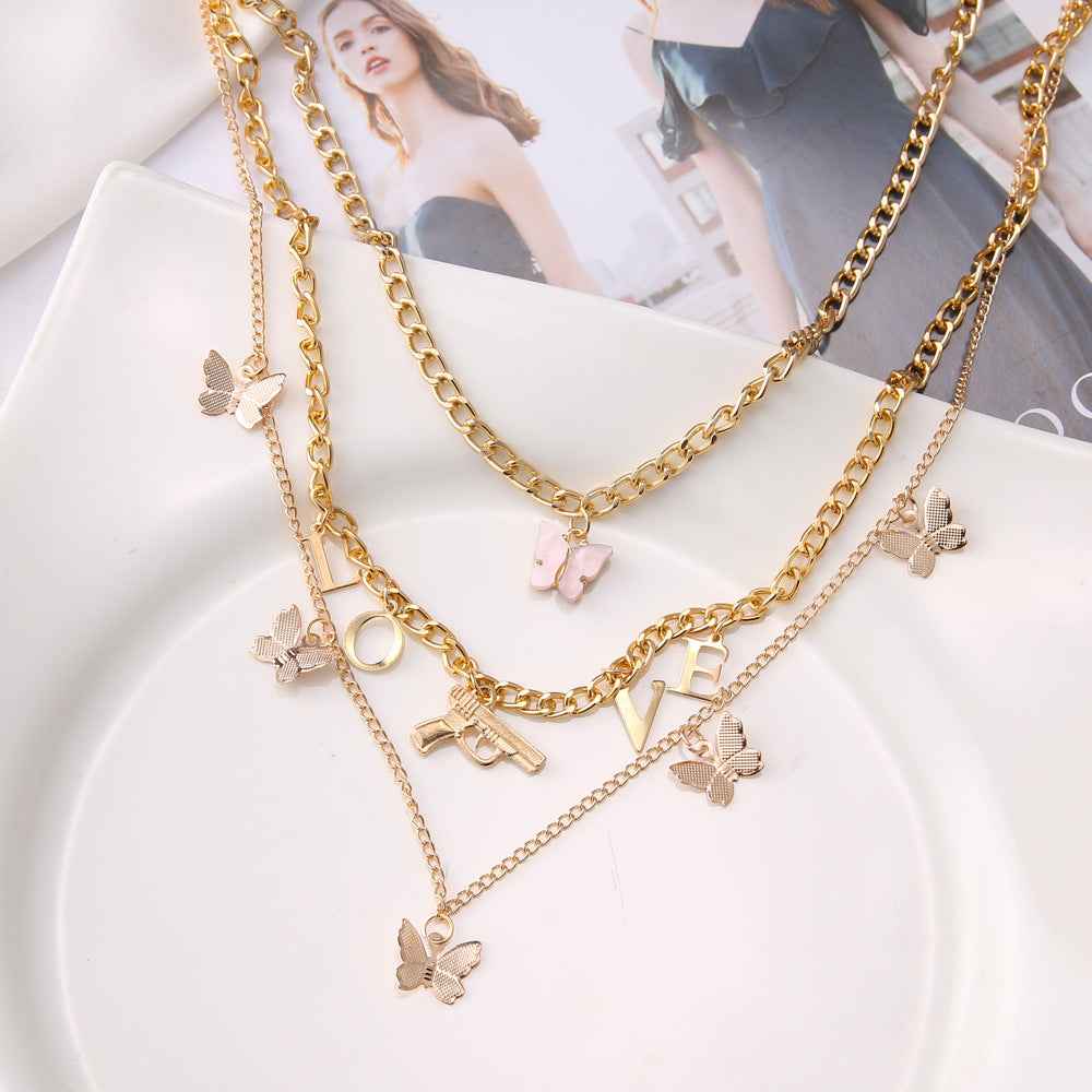 Chain Butterfly Necklace Women Multilayer Pendant Necklace Set Women - VEX CLUB HOUSE