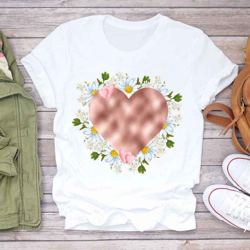 Watercolor Love Fashion Print Short-sleeved T-shirt Women's Trend - VEX CLUB HOUSE