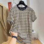 Men's Casual Loose Textile Short Sleeve Stripes - VEX CLUB HOUSE