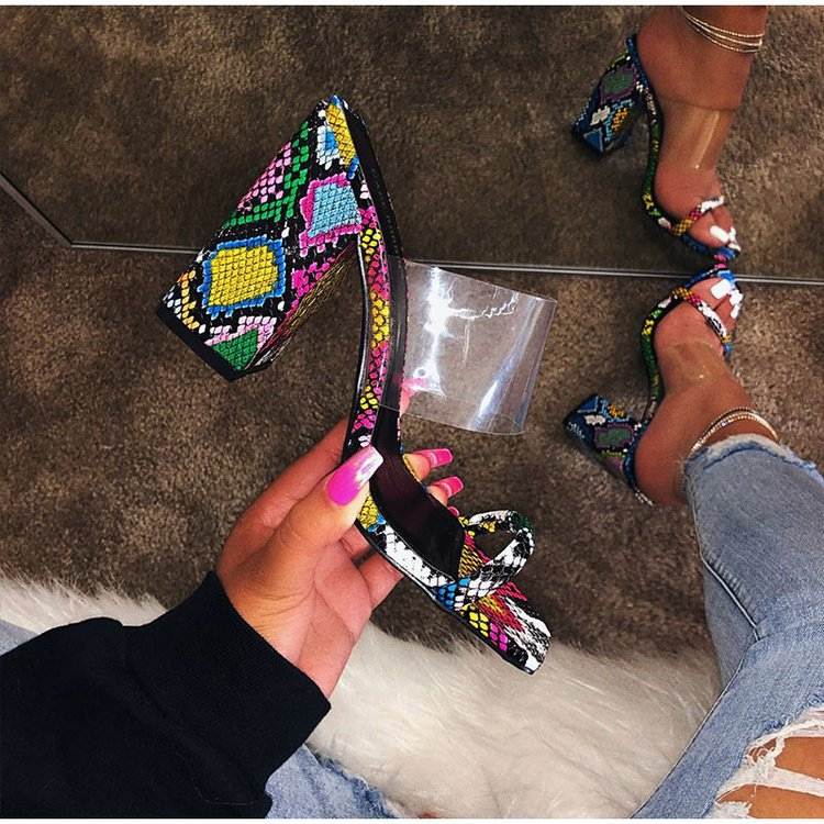 Transparent Upper Block Heel High Heel Sandals - VEX CLUB HOUSE