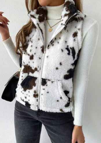 Printed Double-sided Plush Zip-up Cardigan - VEX CLUB HOUSE