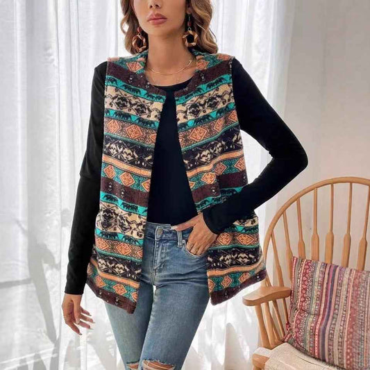 Women's Printed Double-sided Plush Buttonless Cardigan - VEX CLUB HOUSE