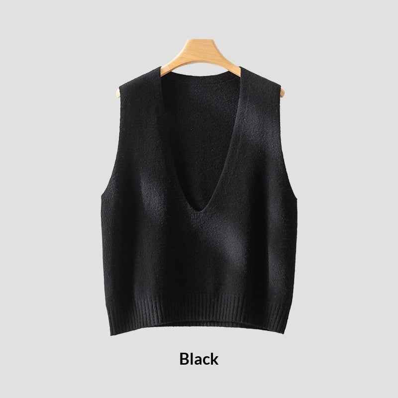 Elegant Deep V-neck Pure Wool Versatile Layered Knit Vest - VEX CLUB HOUSE