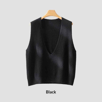 Elegant Deep V-neck Pure Wool Versatile Layered Knit Vest - VEX CLUB HOUSE