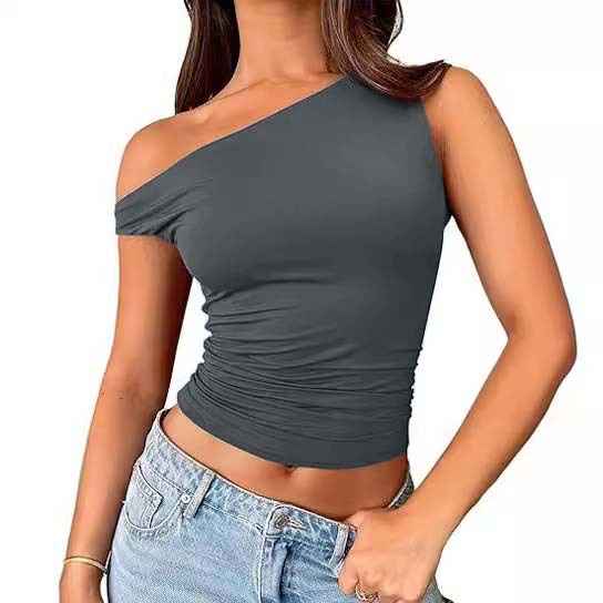 Womens Solid-color Off-shoulder Tank Top - VEX CLUB HOUSE