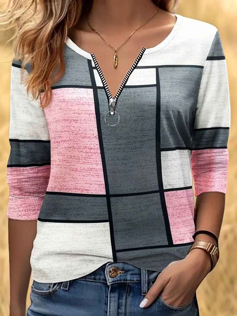 Womens Autumn Winter Printed Plaid Half-Zip Hoodie - VEX CLUB HOUSE
