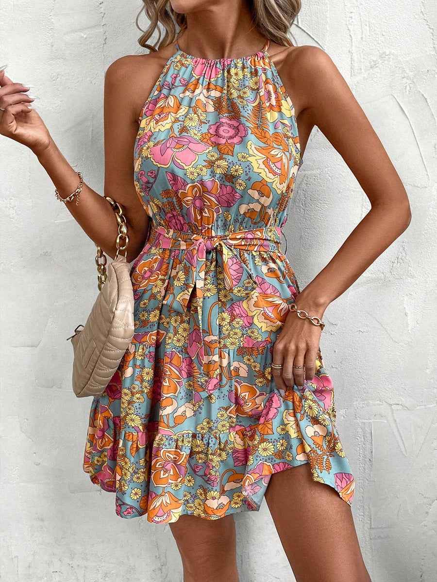 Womens Stylish Lace-up Printed Slip Dress - VEX CLUB HOUSE