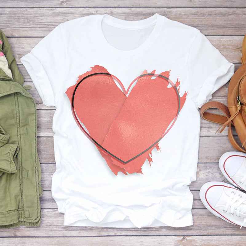 Watercolor Love Fashion Print Short-sleeved T-shirt Women's Trend - VEX CLUB HOUSE