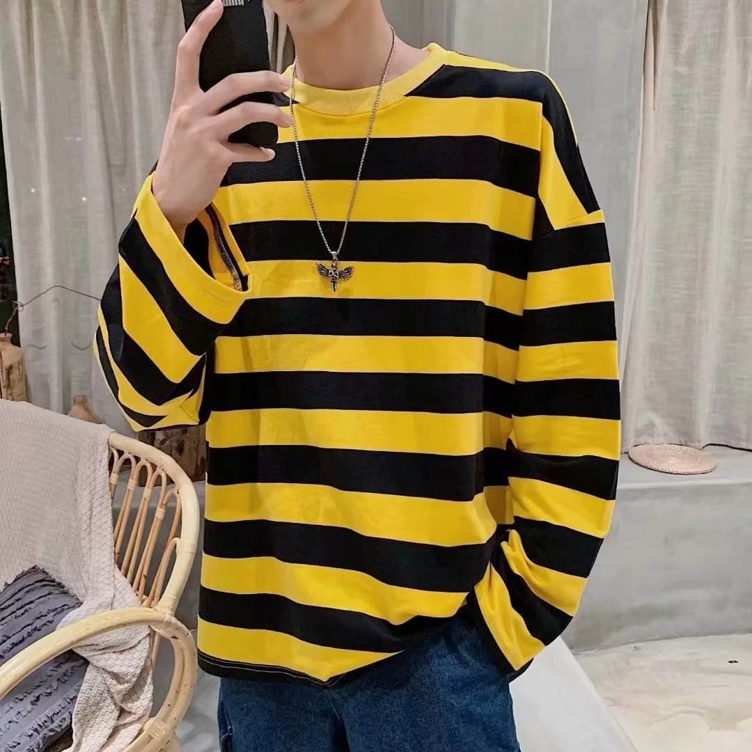 Autumn Striped T-shirt Loose Bottoming Round Neck Casual - VEX CLUB HOUSE