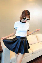 High Waist Pu Leather Skirt Is Thin And Pleated - VEX CLUB HOUSE