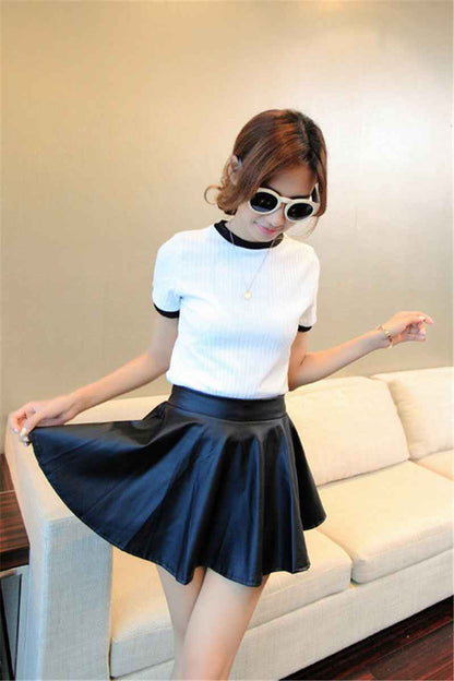 High Waist Pu Leather Skirt Is Thin And Pleated - VEX CLUB HOUSE