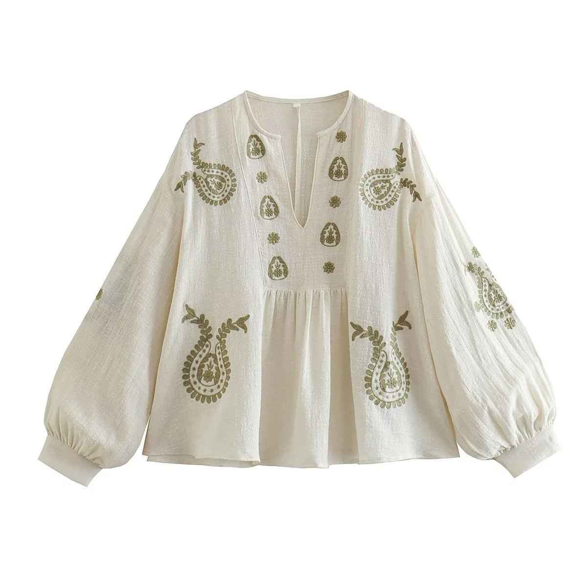 Womens Loose-fitting Cotton Embroidered Blouse - VEX CLUB HOUSE