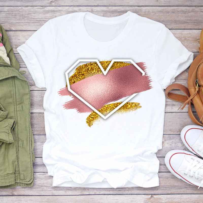 Watercolor Love Fashion Print Short-sleeved T-shirt Women's Trend - VEX CLUB HOUSE